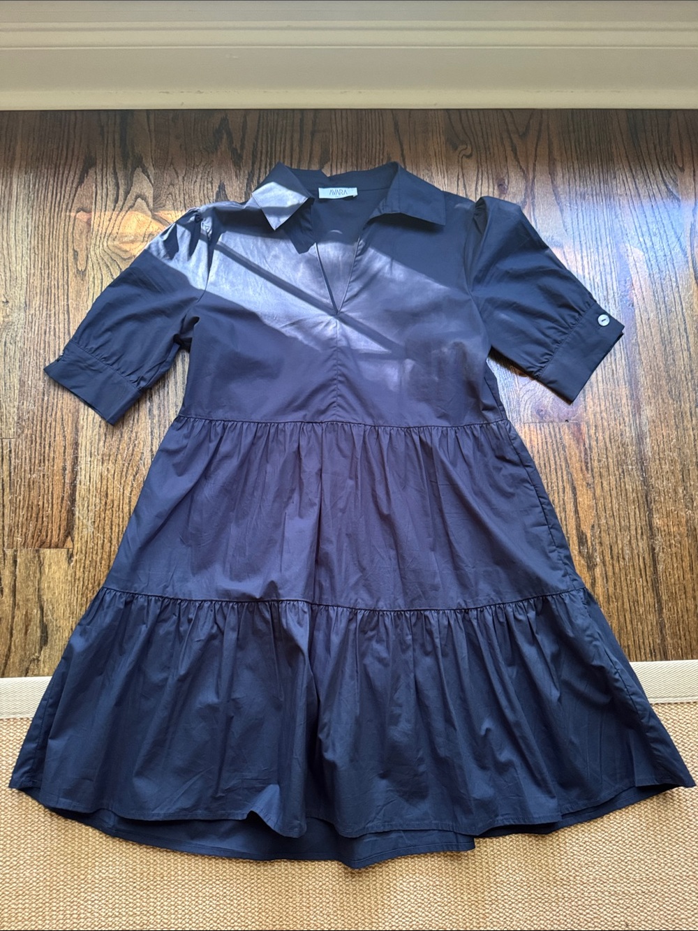 Navy Tiered Collared Casual Dress